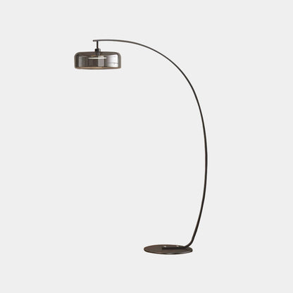 Lampe sur pied italienne longue avec abat-jour en verre courbé
