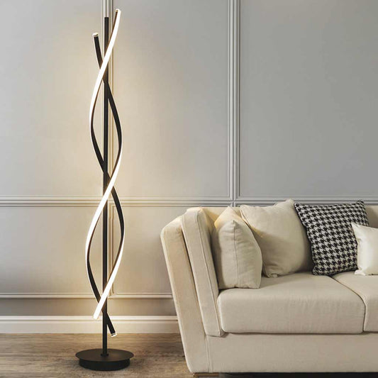 Lampe sur pied LED en spirale minimaliste, noir / blanc