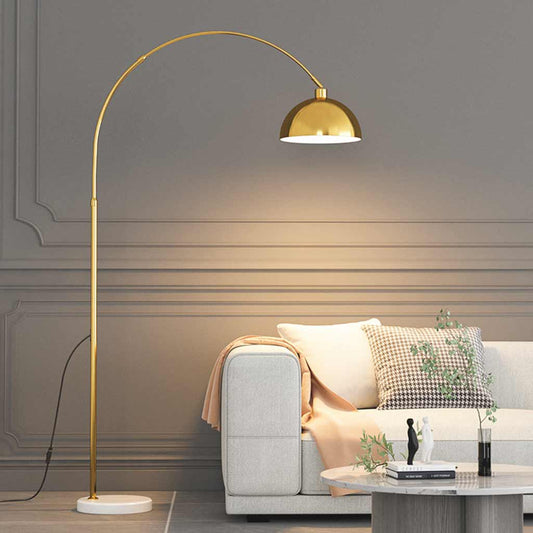 Lampadaire moderne en arc avec dôme de pêche, noir / or