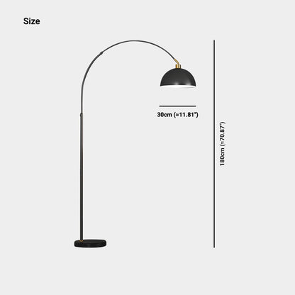 Lampadaire moderne en arc avec dôme de pêche, noir / or