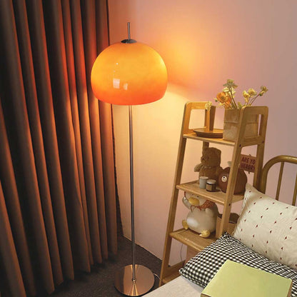 Lampe sur pied Rétro Bauhaus Dôme Champignon en Verre, Blanc/Orange