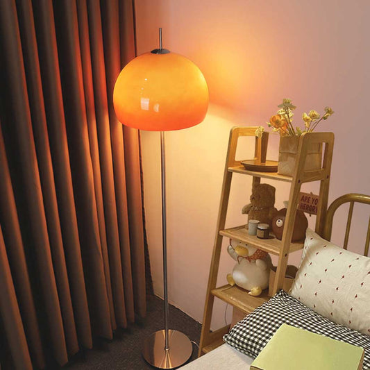 Lampe sur pied Rétro Bauhaus Dôme Champignon en Verre, Blanc/Orange