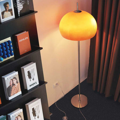 Lampe sur pied Rétro Bauhaus Dôme Champignon en Verre, Blanc/Orange