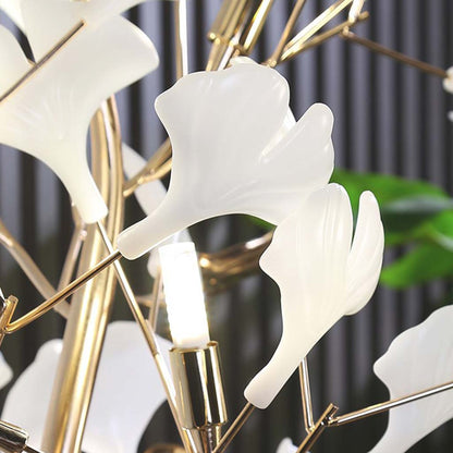 Lampe sur pied décorative en céramique avec feuilles de ginkgo
