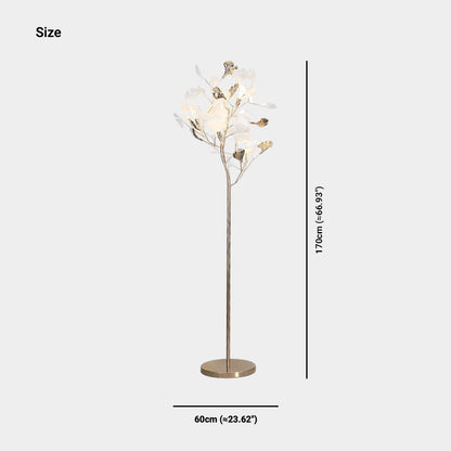 Lampe sur pied décorative en céramique avec feuilles de ginkgo