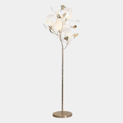 Lampe sur pied décorative en céramique avec feuilles de ginkgo