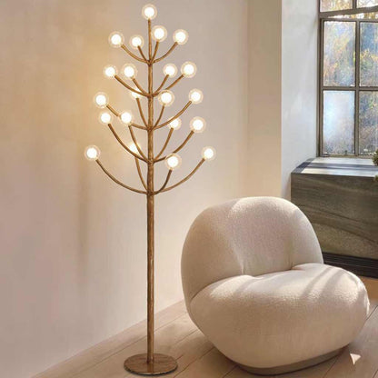 Lampe sur pied rétro en métal naturel branche d'arbre Plusieurs globes terrestres