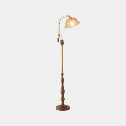 Lampe Vintage sur Pied / de Table Arceau Bois Verre Fleur Muguet