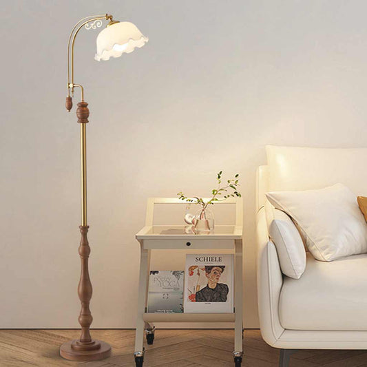 Lampe Vintage sur Pied / de Table Arceau Bois Verre Fleur Muguet