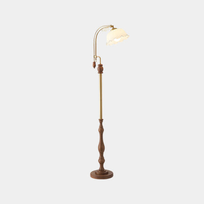 Lampe Vintage sur Pied / de Table Arceau Bois Verre Fleur Muguet