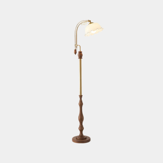 Lampe Vintage sur Pied / de Table Arceau Bois Verre Fleur Muguet