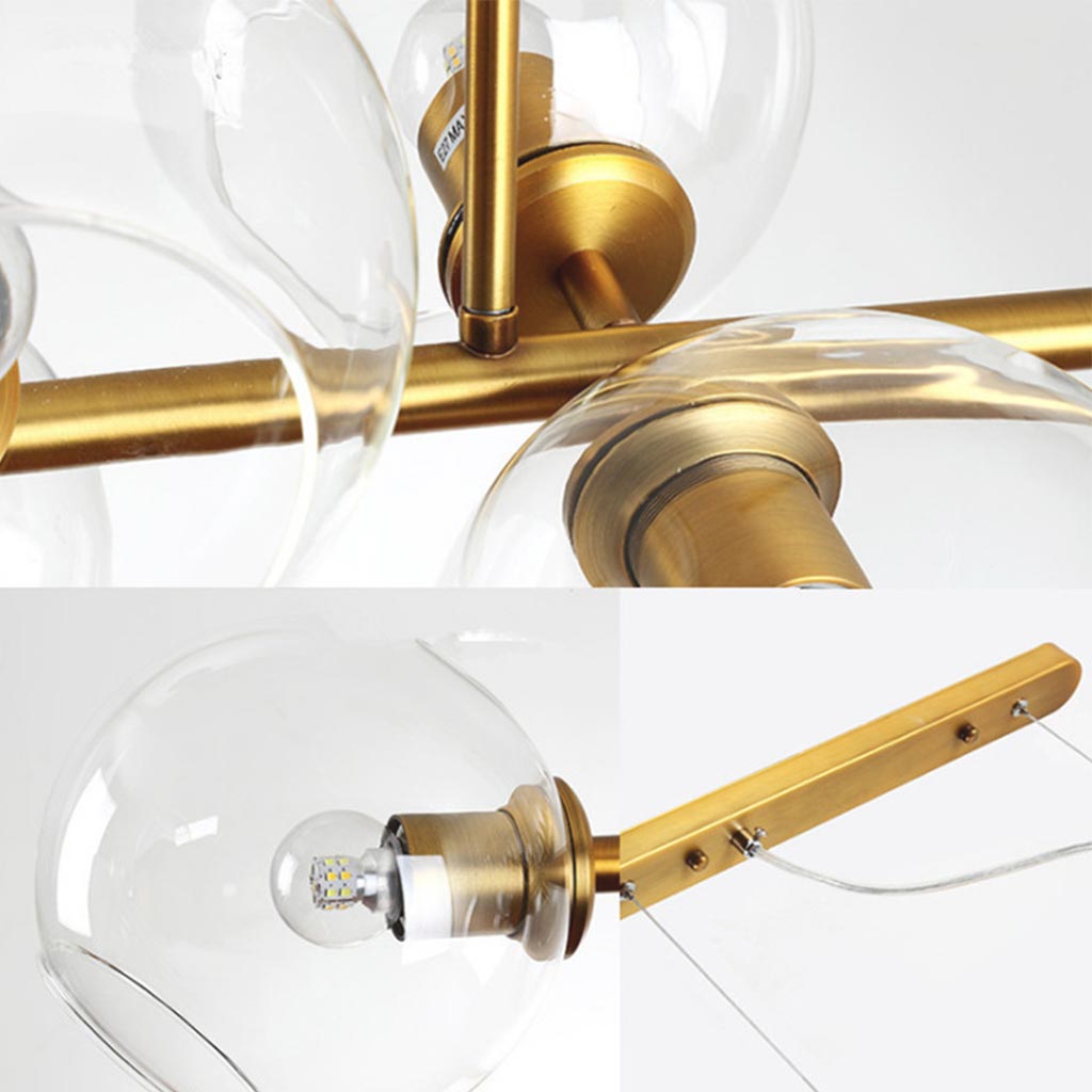 Suspension en fer doré avec cloche en verre linéaire, style scandinave