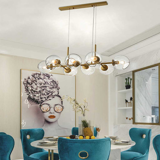 Suspension en fer doré avec cloche en verre linéaire, style scandinave