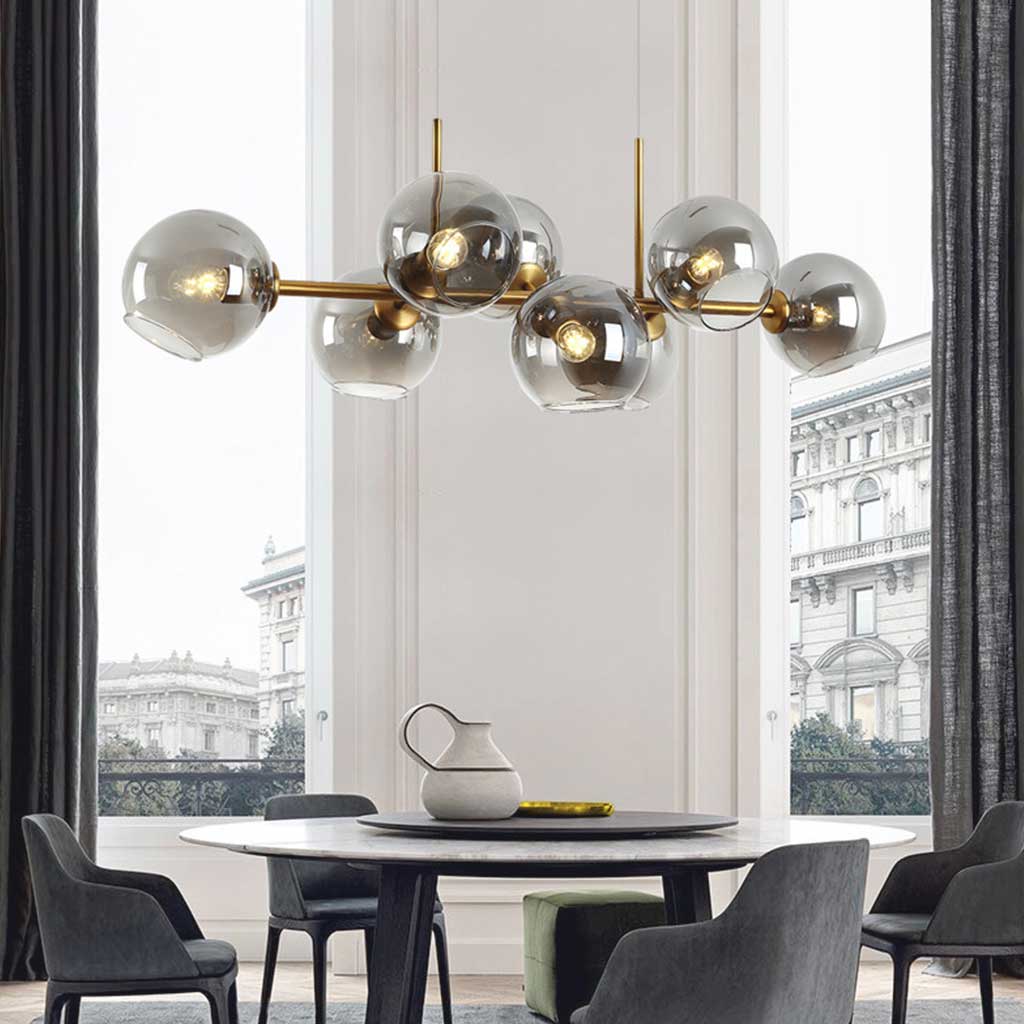 Suspension en fer doré avec cloche en verre linéaire, style scandinave