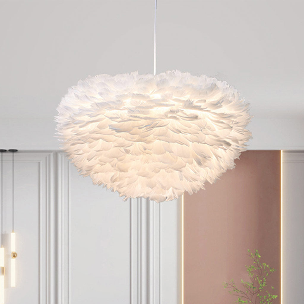 Suspension Lustre Luxe Plumes d'Oie Boule, 6 Couleurs
