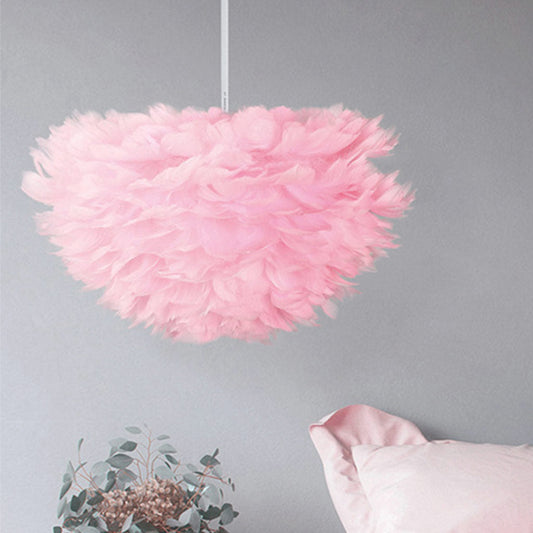 Suspension Lustre Luxe Plumes d'Oie Boule, 6 Couleurs