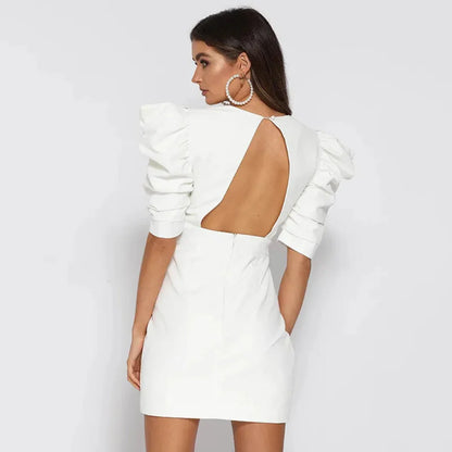 Mini Dress with V-Neck and Puff Sleeves for Women