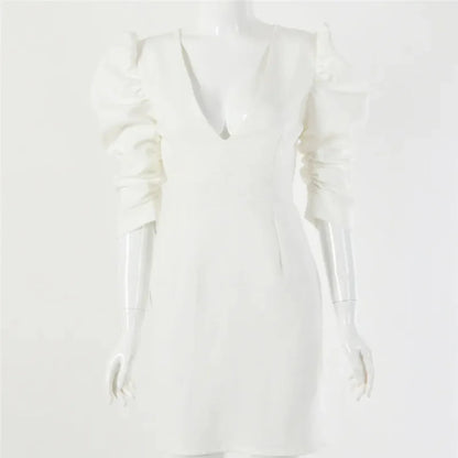 Mini Dress with V-Neck and Puff Sleeves for Women