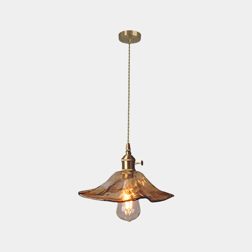 Suspension vintage en laiton avec verre ambre