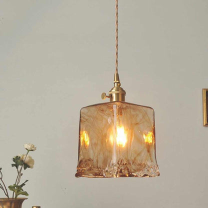 Suspension vintage en laiton avec verre ambre