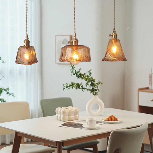 Suspension vintage en laiton avec verre ambre