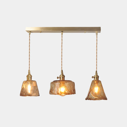 Suspension vintage en laiton avec verre ambre