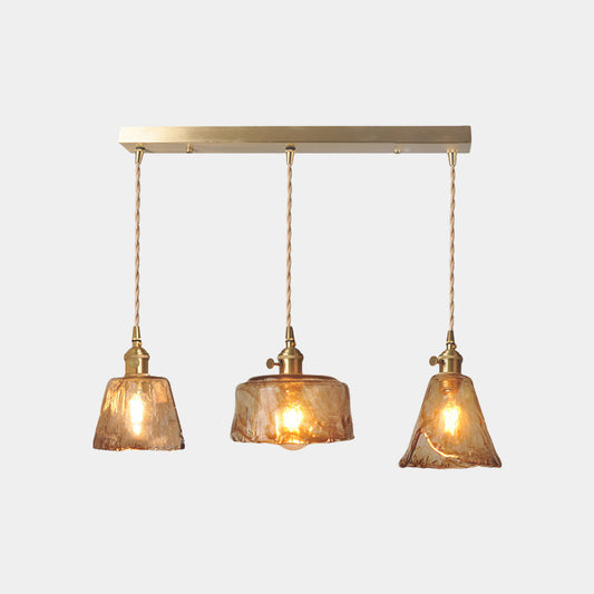 Suspension vintage en laiton avec verre ambre