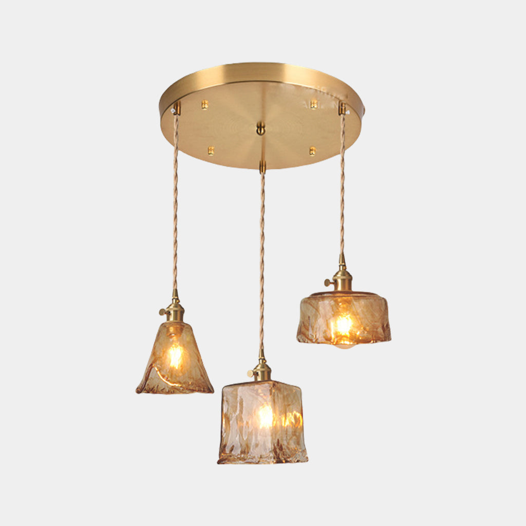 Suspension vintage en laiton avec verre ambre