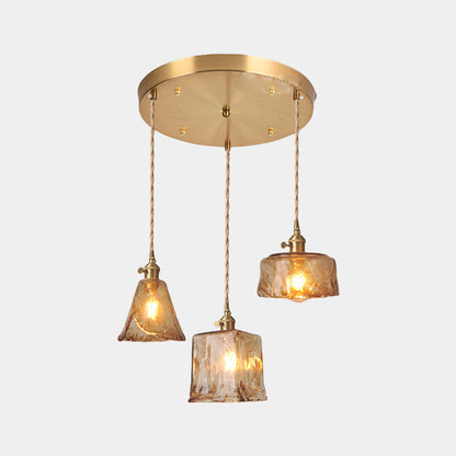 Suspension vintage en laiton avec verre ambre