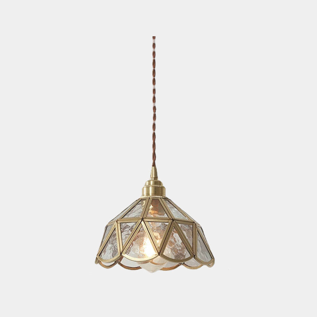 Suspension vintage petite lampe à fleurs en verre et cuivre