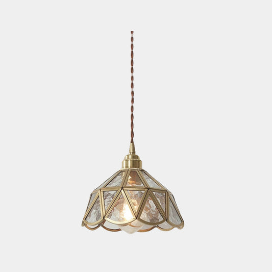 Suspension vintage petite lampe à fleurs en verre et cuivre