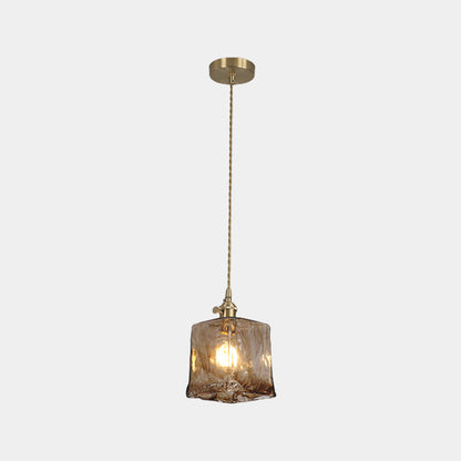 Suspension vintage en laiton avec verre ambre