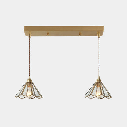 Suspension vintage petite lampe à fleurs en verre et cuivre