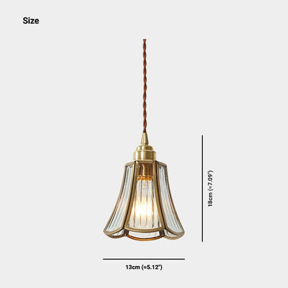 Suspension vintage petite lampe à fleurs en verre et cuivre