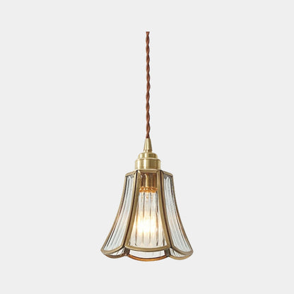 Suspension vintage petite lampe à fleurs en verre et cuivre