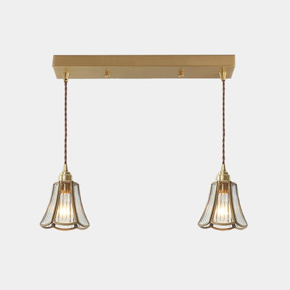 Suspension vintage petite lampe à fleurs en verre et cuivre