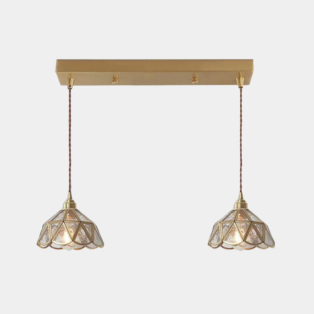 Suspension vintage petite lampe à fleurs en verre et cuivre