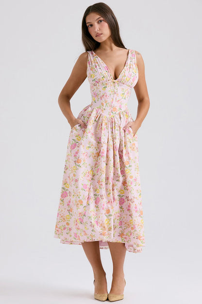 Vintage Casual Floral Wedding Dress for Women | Midi