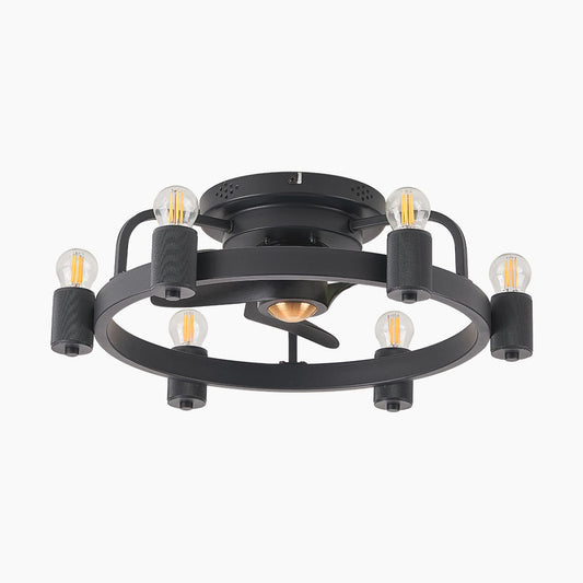 Ventilateur de plafond avec lumière, style industriel noir