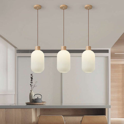 Suspension Japonaise Élégante pour salle à manger, bois et verre