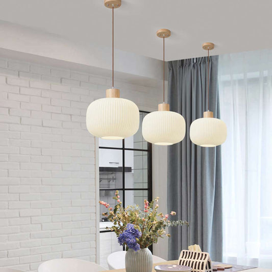 Suspension Japonaise Élégante pour salle à manger, bois et verre