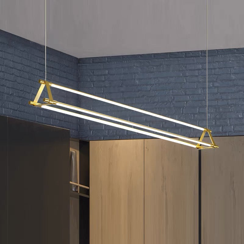 Suspension Moderne en Laiton Long Bar Linéaire LED, Or