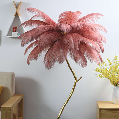 Lampe sur pied en plumes d'autruche cuivre laiton luxe 70", 4 couleurs