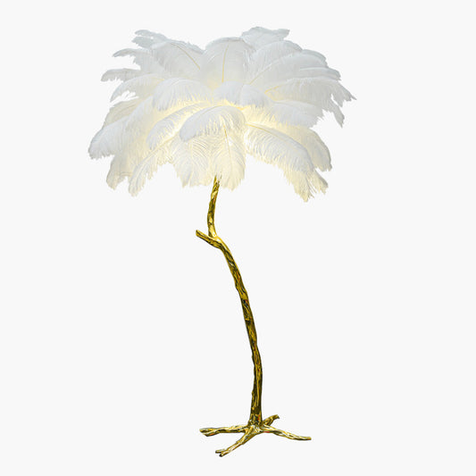 Lampe sur pied en plumes d'autruche cuivre laiton luxe 70", 4 couleurs