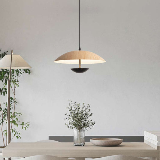 Suspension minimaliste de style japonais en forme de plat, tronc d'arbre et noir