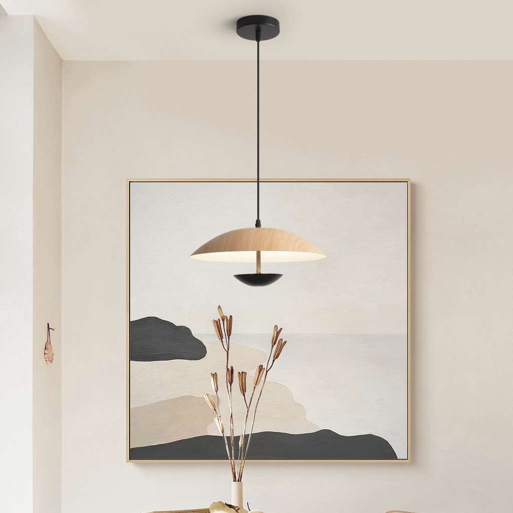 Suspension minimaliste de style japonais en forme de plat, tronc d'arbre et noir