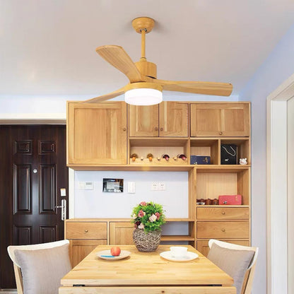 Ventilateur de plafond Lustre avec lumière, minimaliste, silencieux, en bois