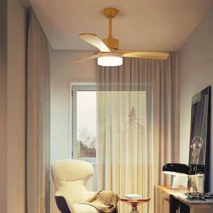 Ventilateur de plafond Lustre avec lumière, minimaliste, silencieux, en bois