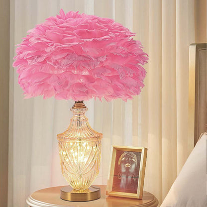 Vase en verre décoratif moderne avec lampe de table en plumes, rose