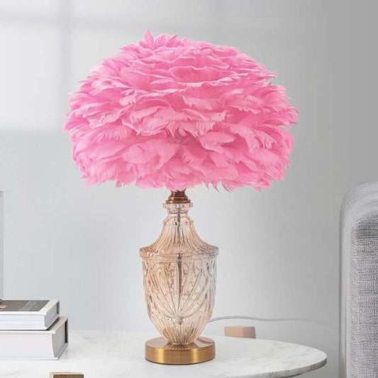Vase en verre décoratif moderne avec lampe de table en plumes, rose